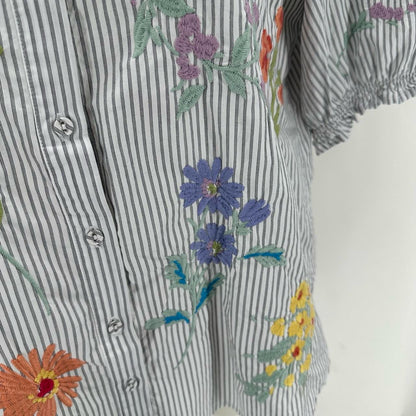 Size M JOHNNY WAS STRIPE/FLOWERS Shirt