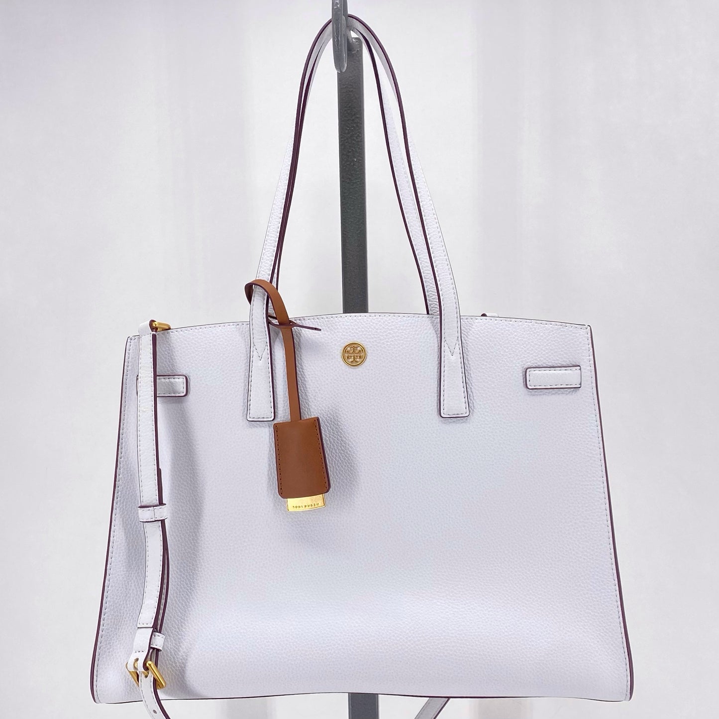 White TORY BURCH Leather Pebbeled Leather Tote