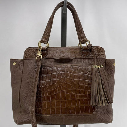 BROWN ISAAC MIZRAHI Pebbeled Leather Satchel