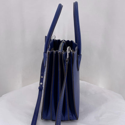 NAVY/CREAM MICHAEL KORS Leather Pebbeled Leather Satchel