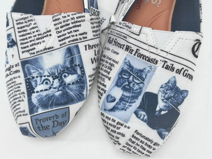 BOBS Blue & White Feline Newspaper Flats