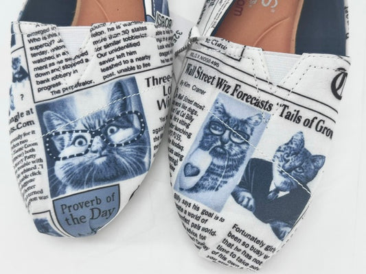BOBS Blue & White Feline Newspaper Flats