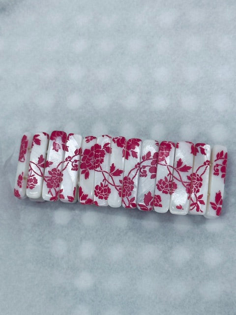 Mother of Pearl Hand Painted Chrysanthemum Bracelet