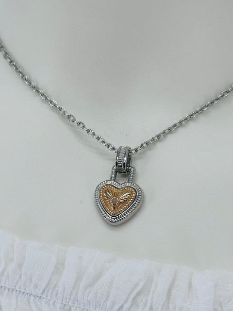 "Her Royal Heart" Diamond, Silver & Gold Sunburst Heart Pendant on Silver-Plated Necklace on 18'' Chain