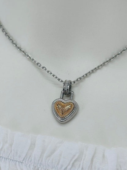 "Her Royal Heart" Diamond, Silver & Gold Sunburst Heart Pendant on Silver-Plated Necklace on 18'' Chain