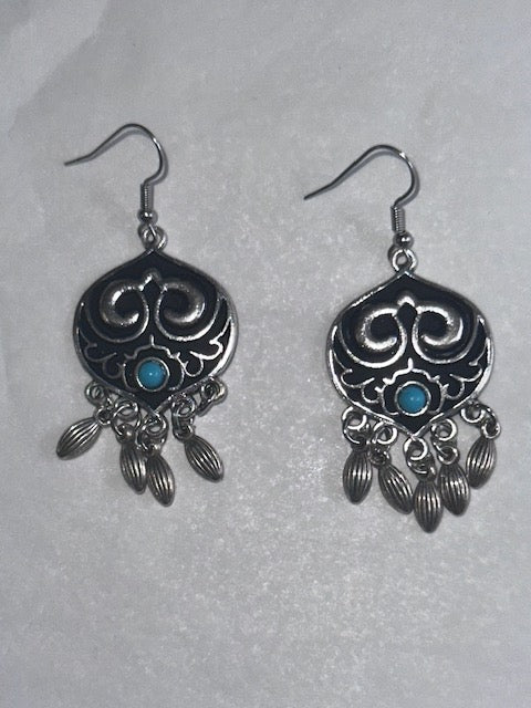 Silver & Turquoise Western Boho Earrings