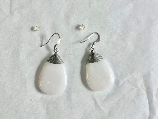Silver & White Quartz Petal Droplet Earrings