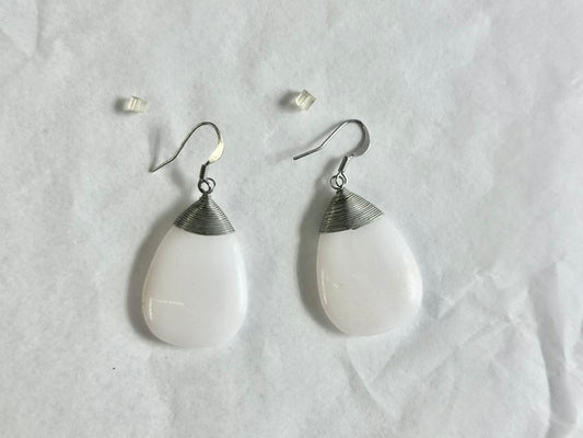 Silver & White Quartz Petal Droplet Earrings