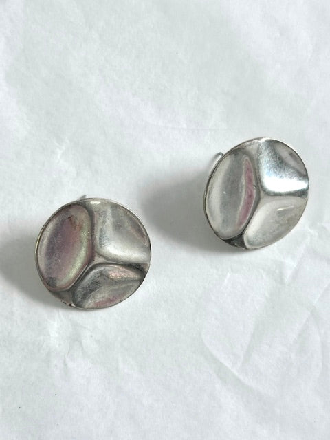 Silver Botanical Impression Circle Shield Earrings, Unbranded