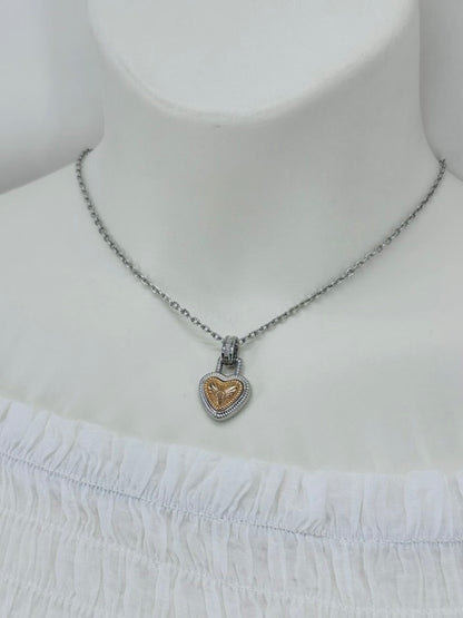 "Her Royal Heart" Diamond, Silver & Gold Sunburst Heart Pendant on Silver-Plated Necklace on 18'' Chain