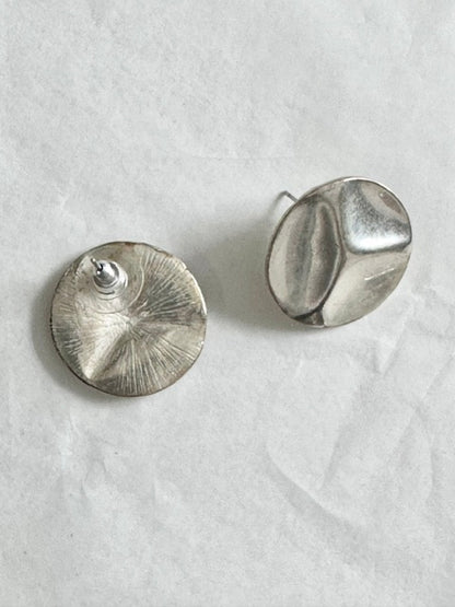 Silver Botanical Impression Circle Shield Earrings, Unbranded