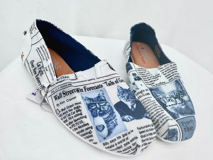 BOBS Blue & White Feline Newspaper Flats