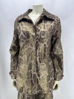 The Noli Shop Metallic Brown/Tan Leopard Print Size Small Cargo Jacket